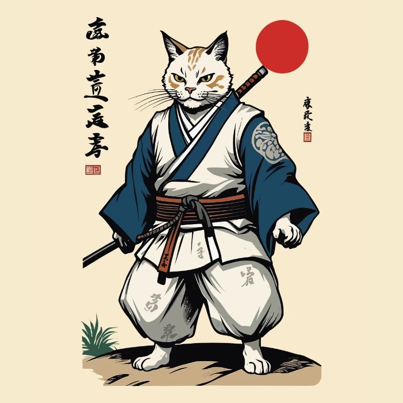 Samurai Cat Vintage Ukiyo-E Artwork Design