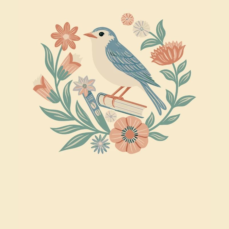 Oiseaux et fleurs dans le style cottagecore
