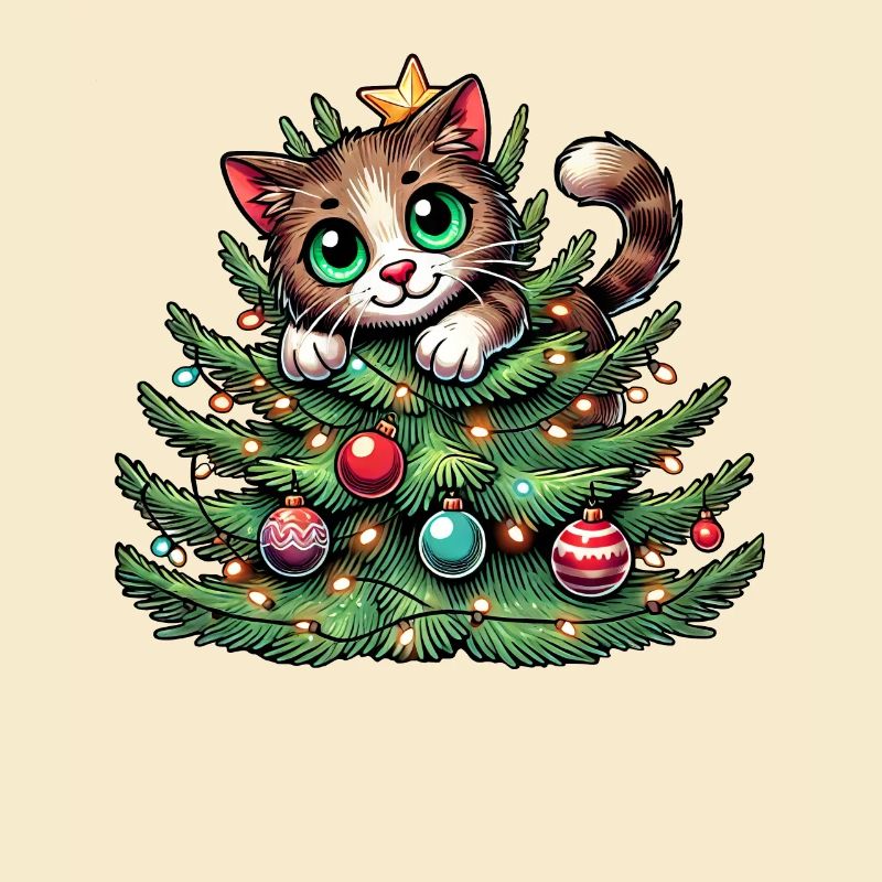 Weihnachtsbaum Katze Weihnachtsmann Comic