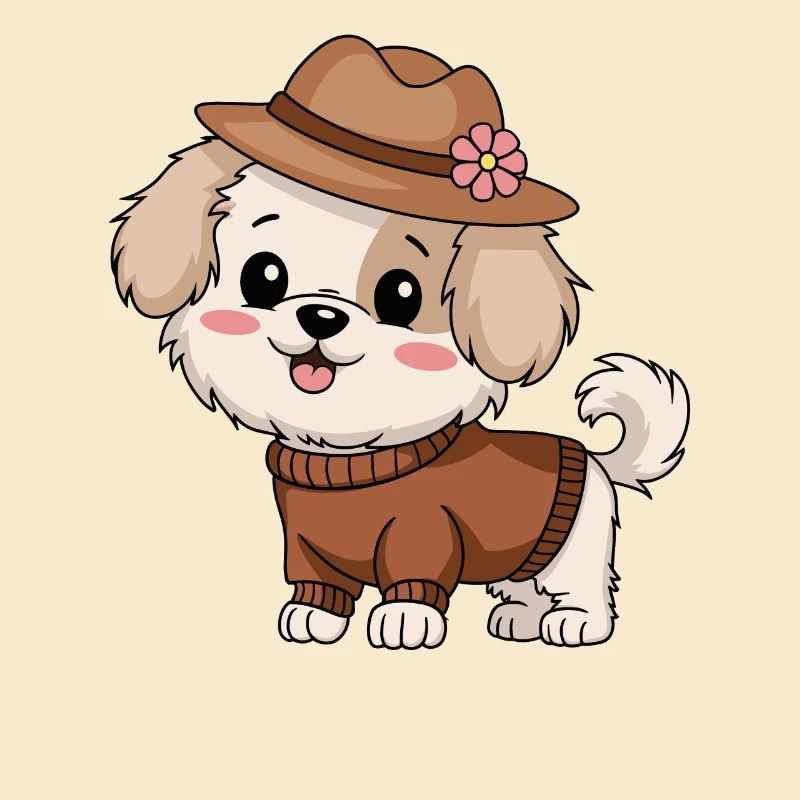 Chien mignon avec chapeau et pull