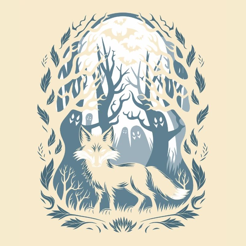 Dunkler Cottagecore Waldfuchs mit Geistern