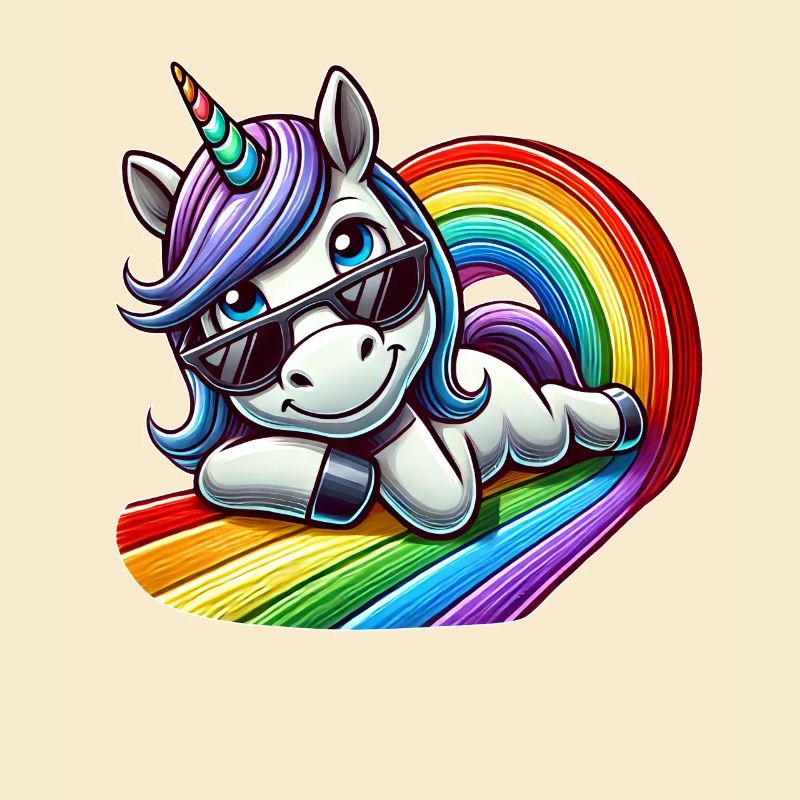 Cool unicorn rainbow riding waves relaxing