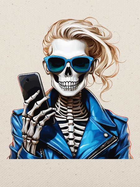 SKELETT FRAU SMARTPHONE