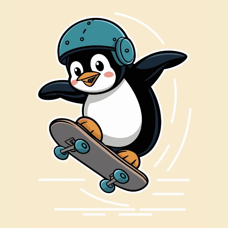 Skateboard Fahrender Pinguin Mit Helm