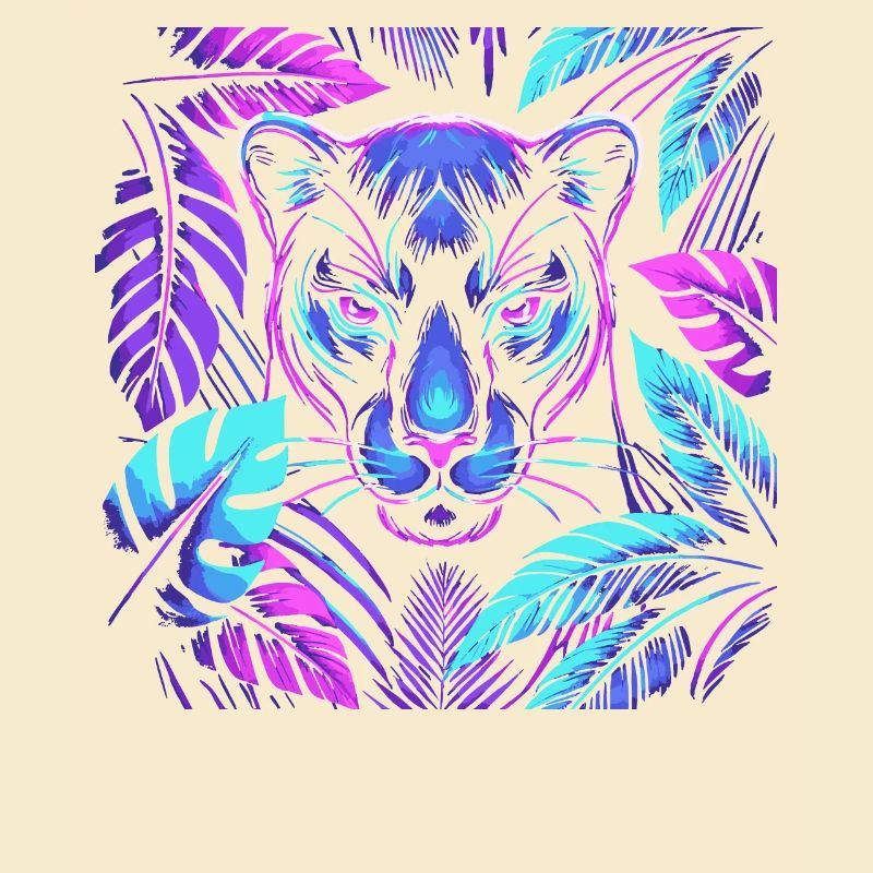 Lebendiger Panther mit tropischen Blättern Design