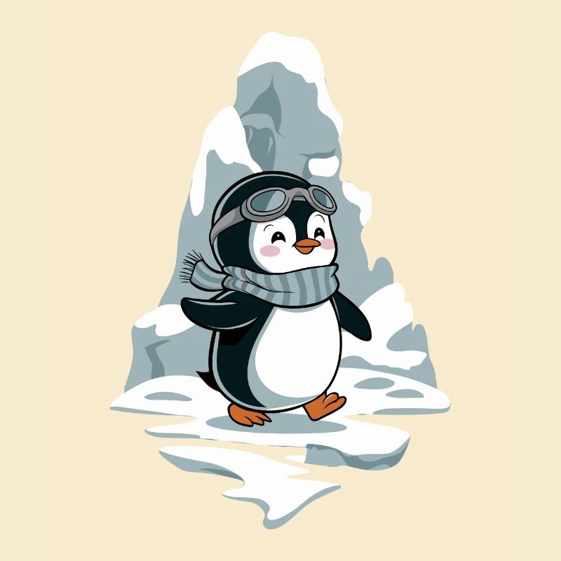 Pingouin joyeux avec écharpe et lunettes devant