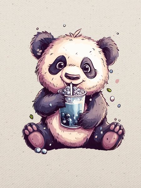 Niedlicher Panda mit Tee