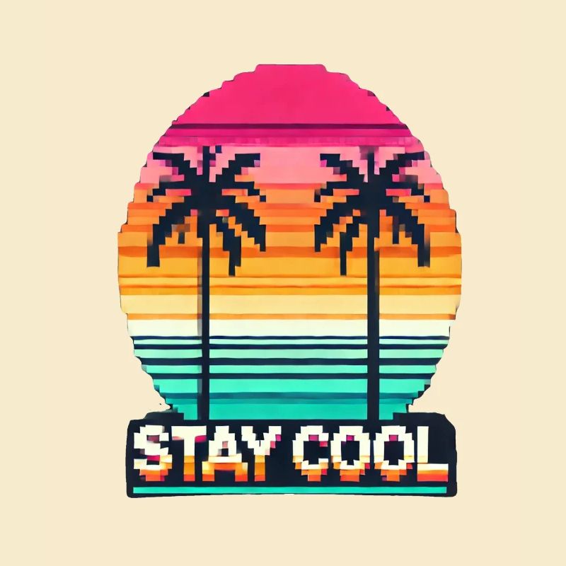 Stay Cool – Retro Pixel-Art Sunset Design