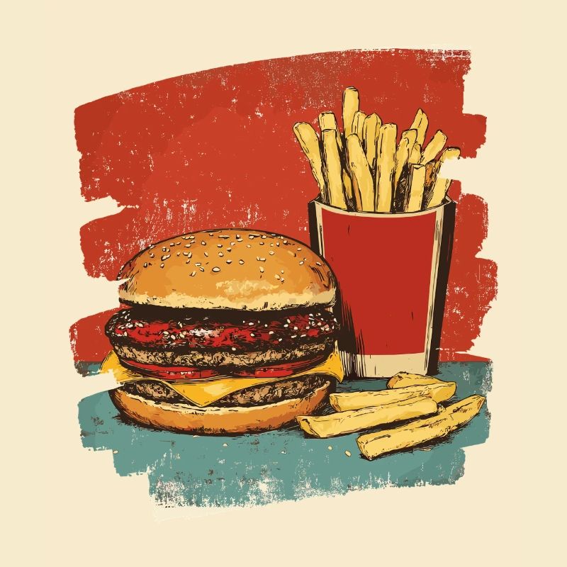 Burger und Fritten Retro