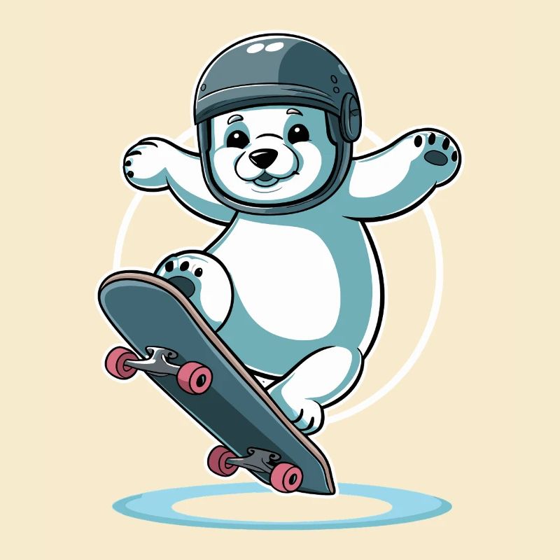 Skateboardfahrender Eisbär Mit Helm