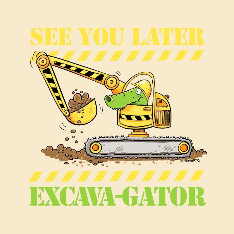 Construction Site Excavator Crocodile Saying Pun