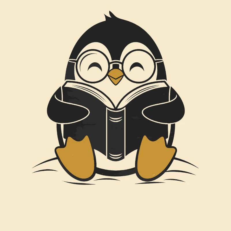Cute Penguin With Book Reading Joy