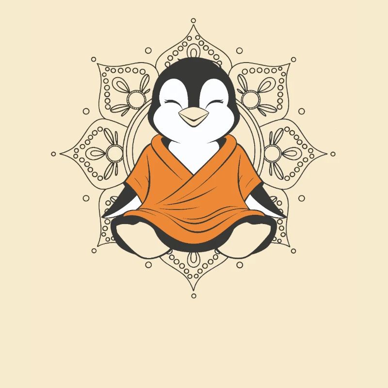 Meditierender Pinguin mit Mandala Hintergrund
