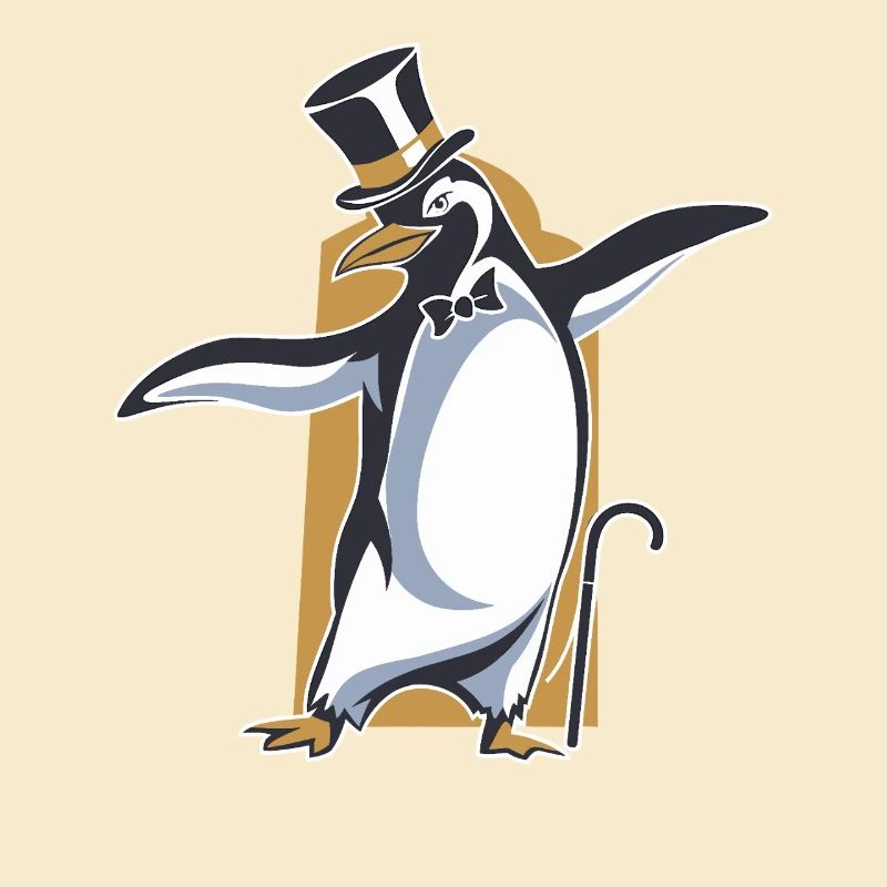 Pingouin en queue de pie avec chapeau haut de forme dansant