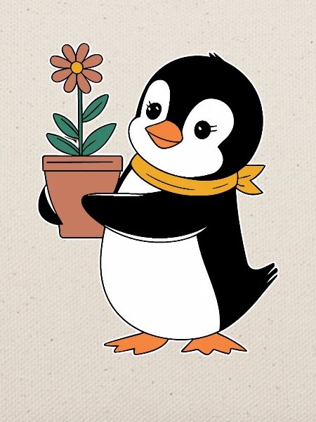 Gartenarbeiten Pinguin Mit Blume Für