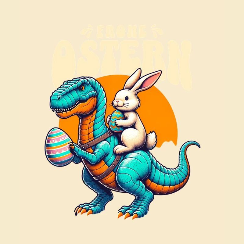 Easter Bunny Riding Dinosaur with Easter Egg