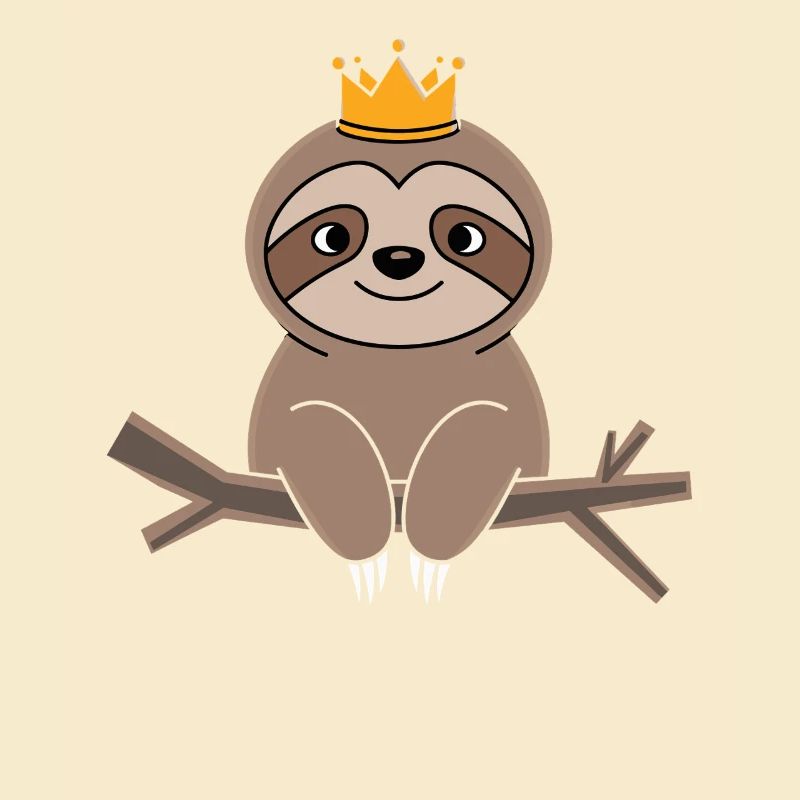 Royal sloth on branch with crown