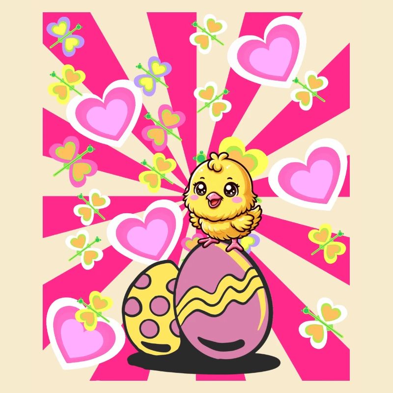 Retro Easter Chick Kids Child Baby Chicken Egg