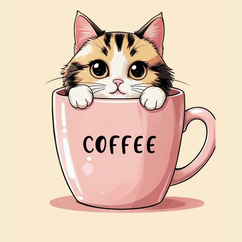 Chat de café mignon - Motivation matinale parfaite