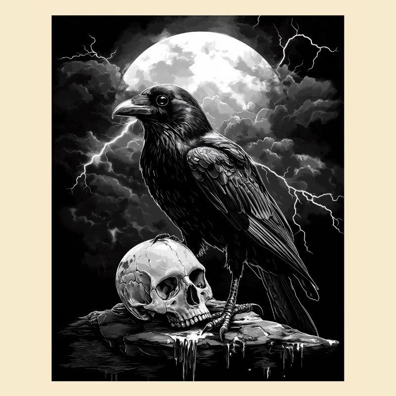 Raven Skull Moon Dark Gothic Black Crow
