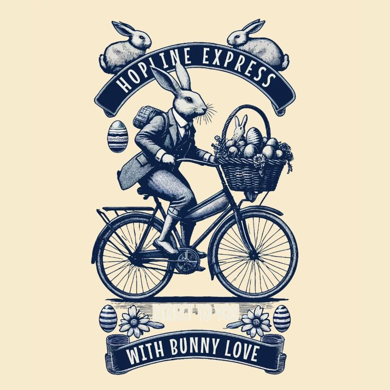 Easter Retro Bunny Bicycle Basket Eggs