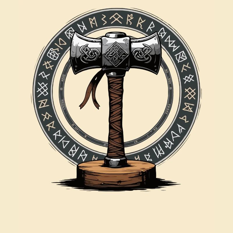 Viking Hammer Warrior Valhalla Runic Circle Thor