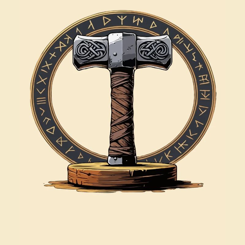 Viking Hammer Warrior Valhalla Runic Circle Thor