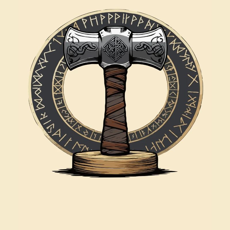 Viking Hammer Warrior Valhalla Runic Circle Thor