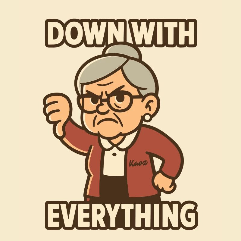 Grandma with thumbs down, down with everything