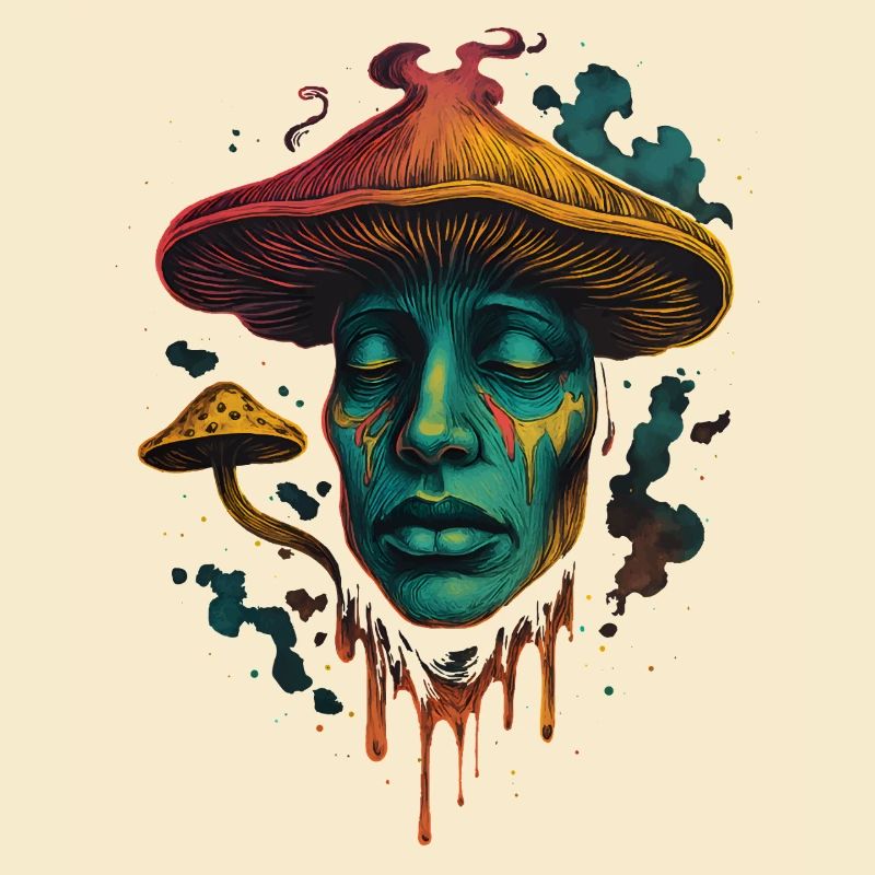 Psychedelic Mushroom Face Surreal Design