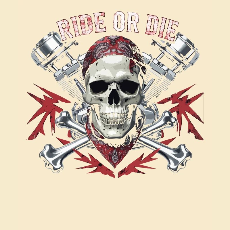 Motorcycle Skull Ride or Die Biker Chopper Rock
