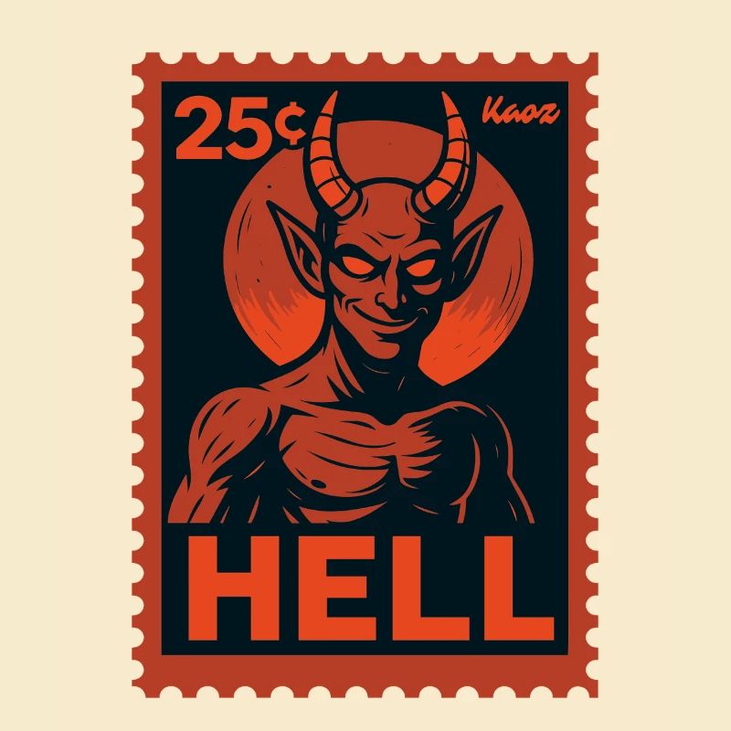 Timbre-poste du diable Hell motif look rétro