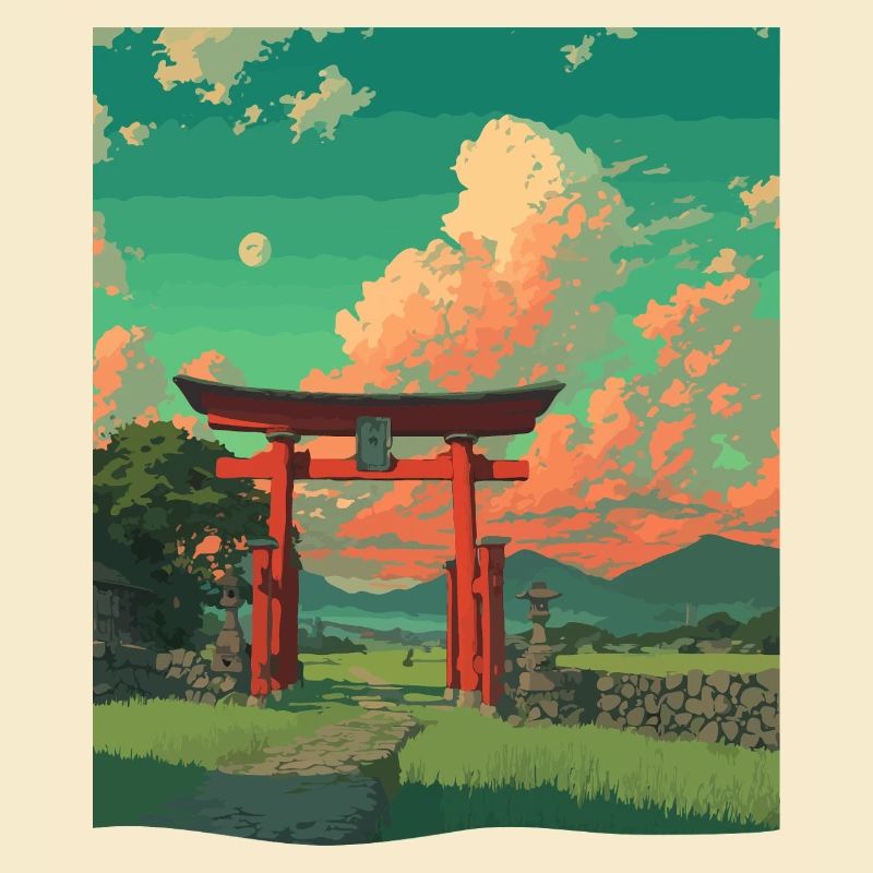 Serene Torii Gate Sunset Scene