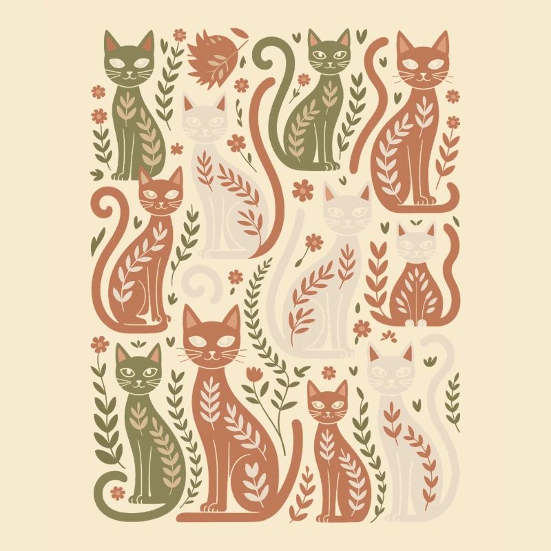 Boho cat pattern with playful details