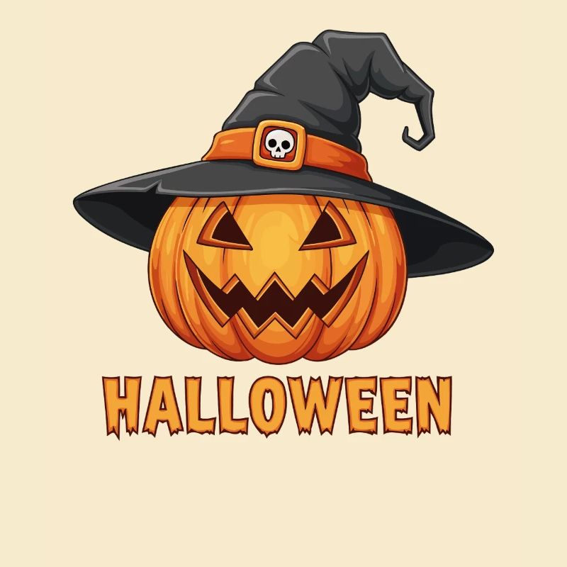 Spooky Halloween Jack-o'-lantern with witch hat