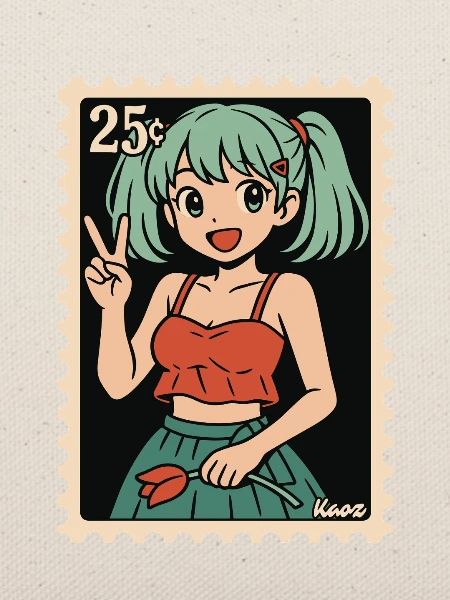 Anime Mädchen Poststempel Illustration
