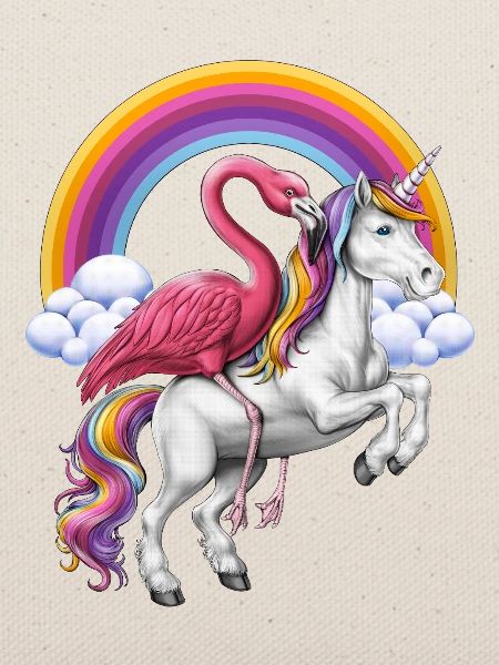 Flamingo reitet Einhorn