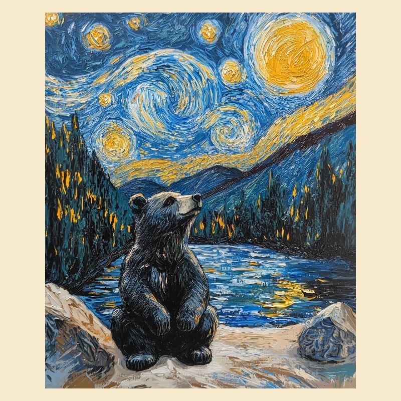 Bear Bears Van Gogh Style Starry Night