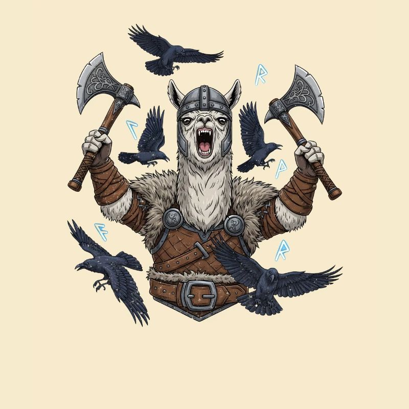 Wikinger Alpaka Berserker mit Raben