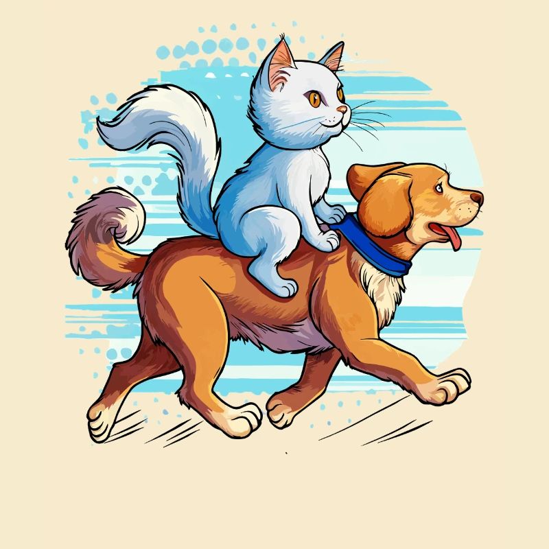 KATZE REITET AUF HUND