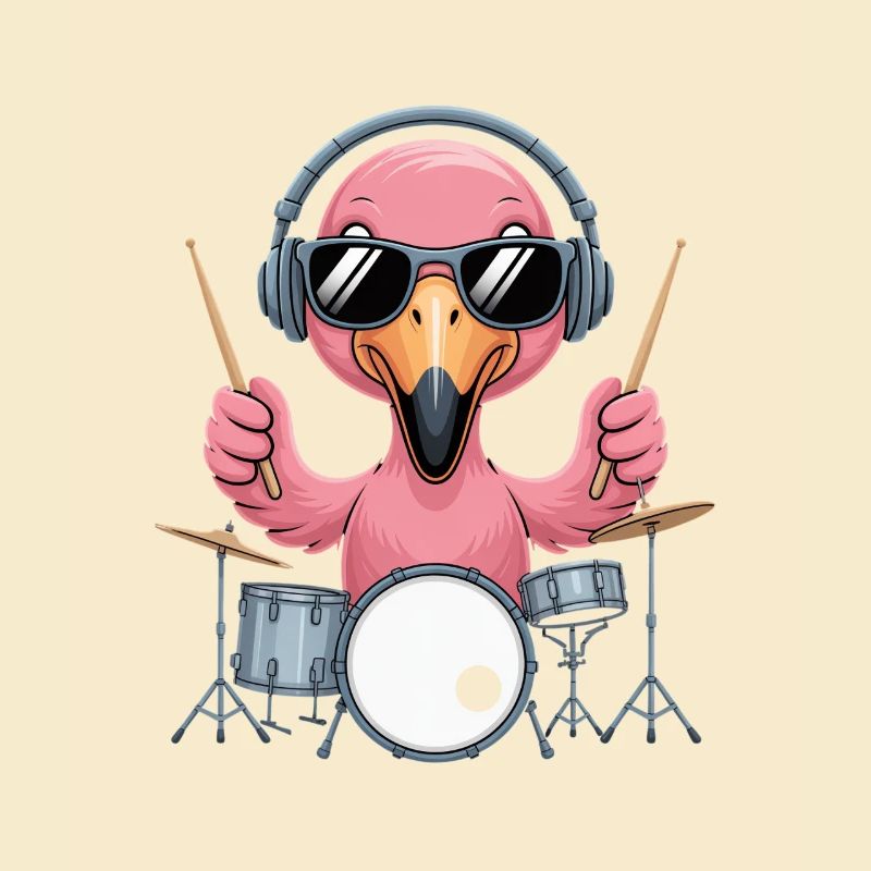 Flamingo Drummer Mit Kopfhörer Und Sonnenbrille