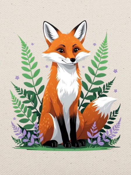 Wald-Fuchs mit Blumen und Blättern