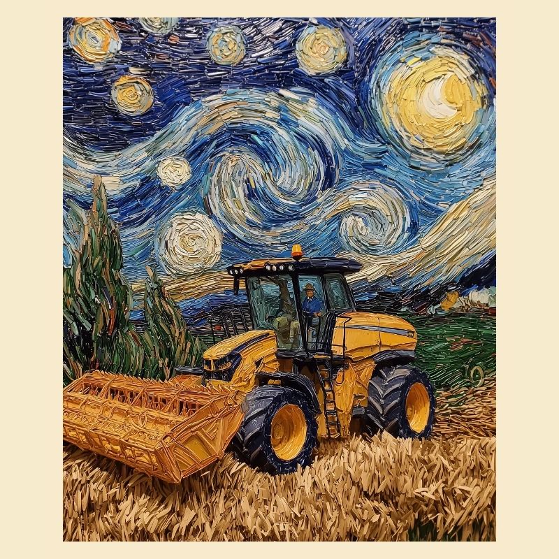 moissonneuse-batteuse fermier style van gogh étoilé