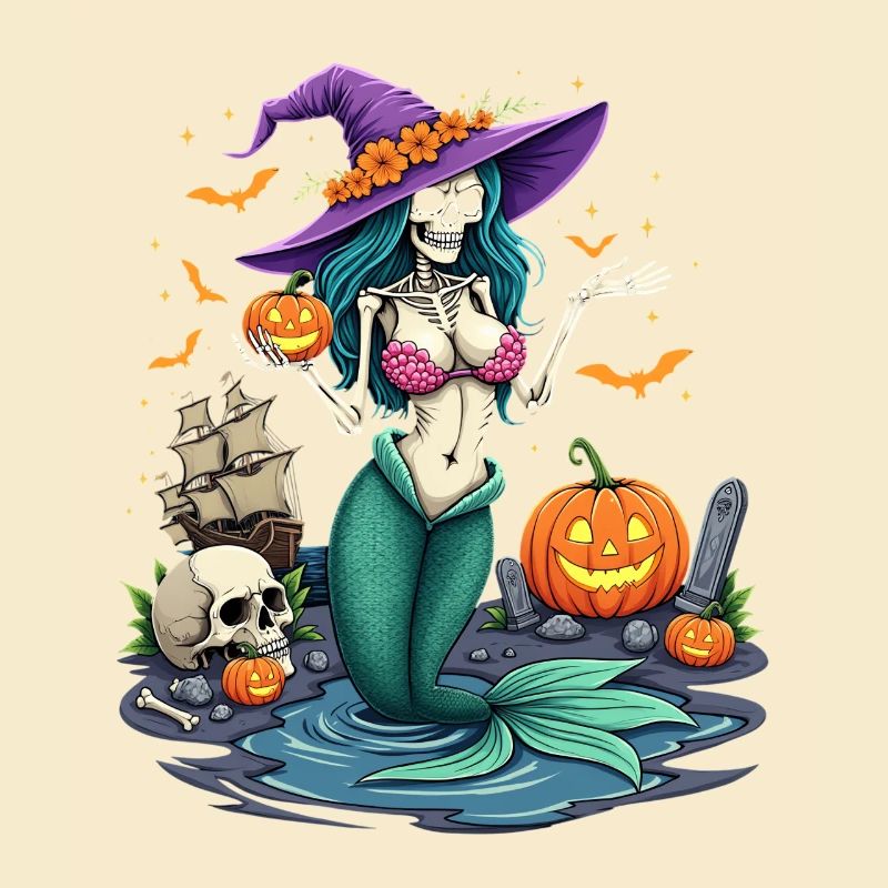 Witch Mermaid with Halloween Elements