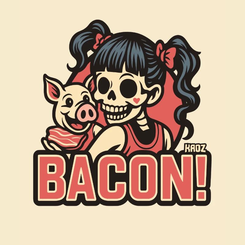 Schinken Schweine Skelett Mädchen Retro-Comic