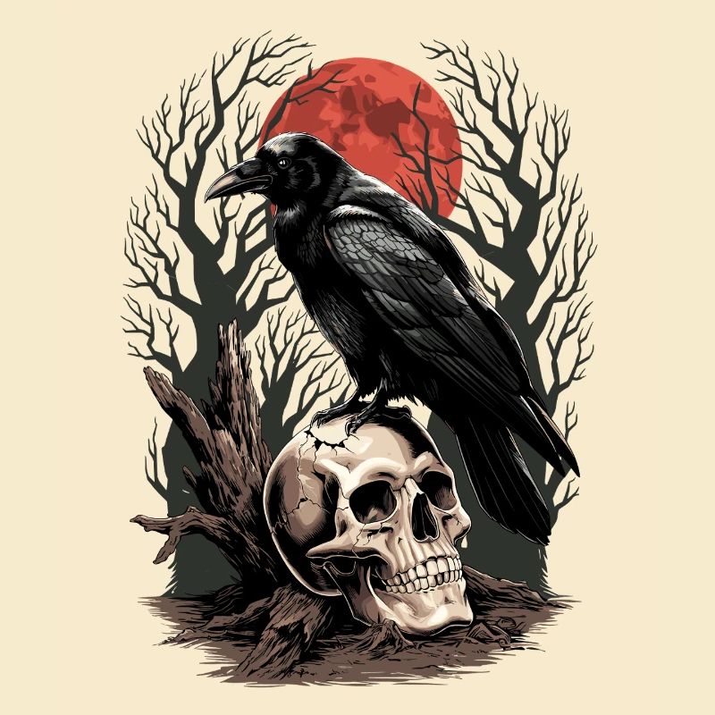 Raven Skull Moon Skull Gothic Black Crow