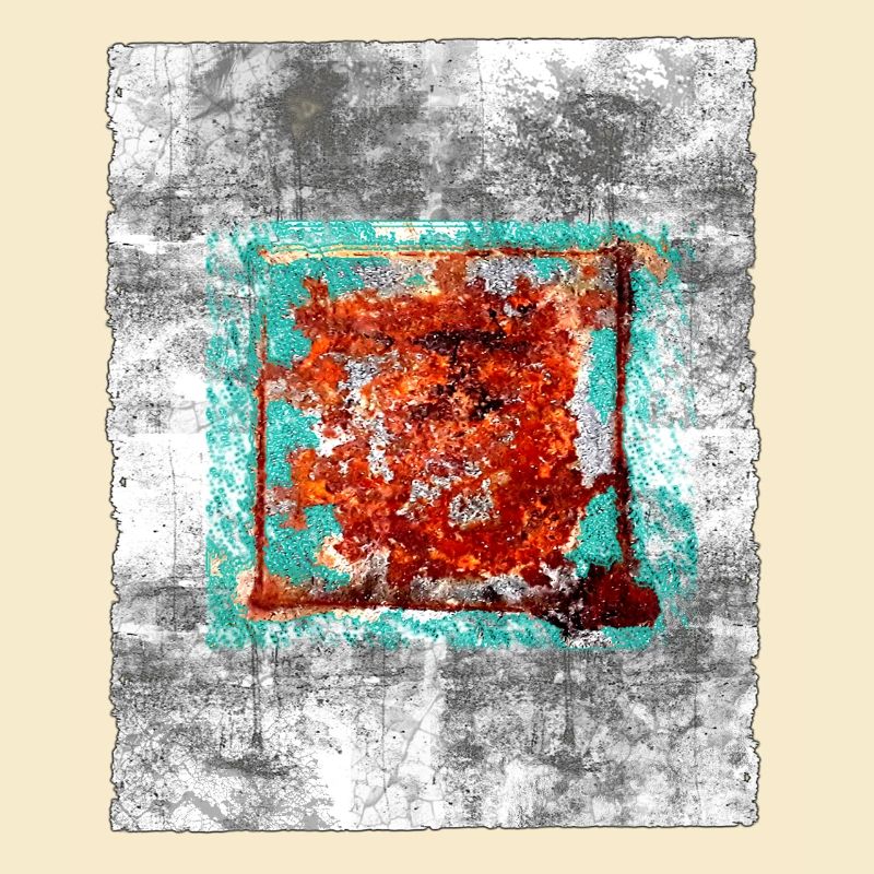 Rust square on grey texture