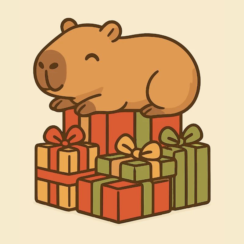 ✨ Schlafendes Capybara auf Weihnachtsgeschenken