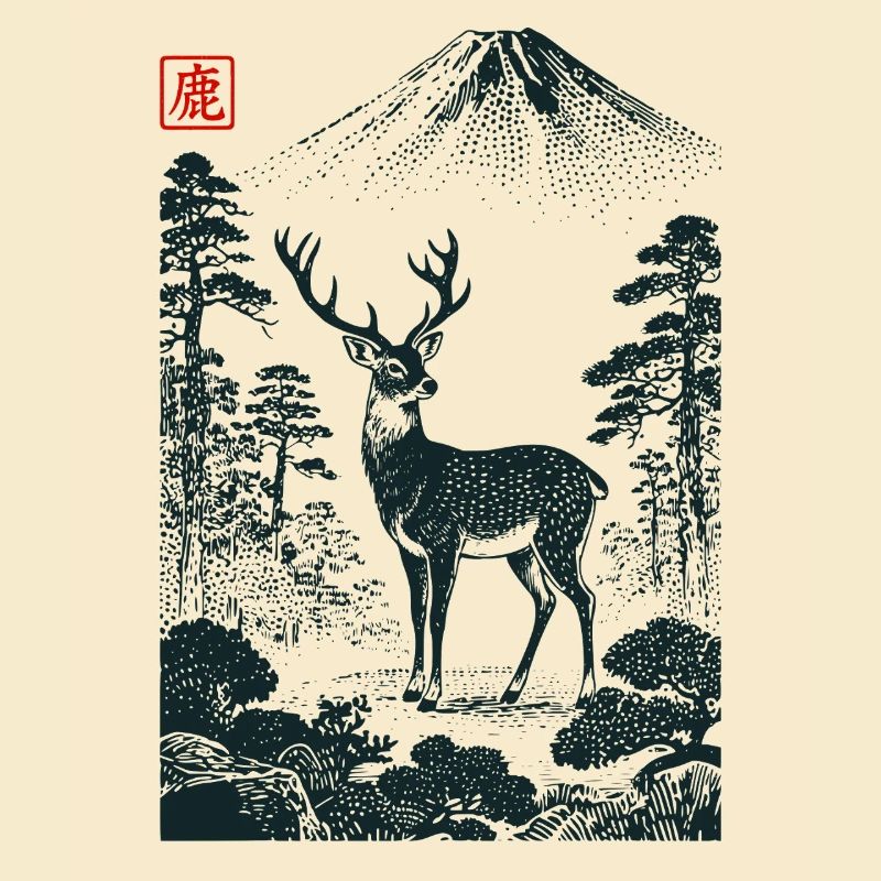 Mystischer Hirsch mit Hanko Stempel