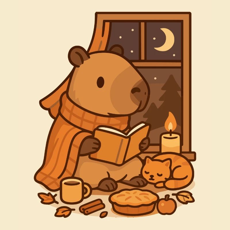 Capybara Reading Nook – Cozy Autumn Evening
